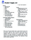 Student supply list for PreK-8 grade levels, detailing required items like pencils, crayons, notebooks, and folders for sc...